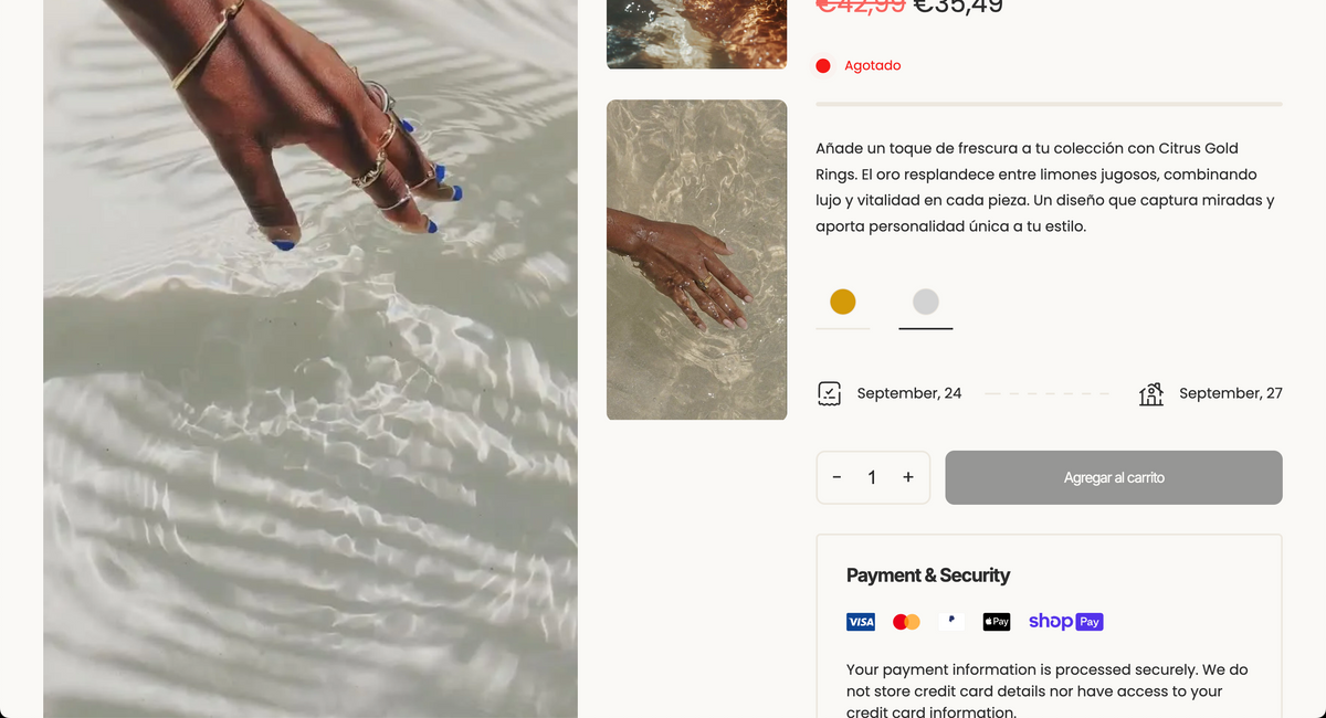 Muestra de como boton de añadir al carrito no funciona cuando el producto no tiene Stock